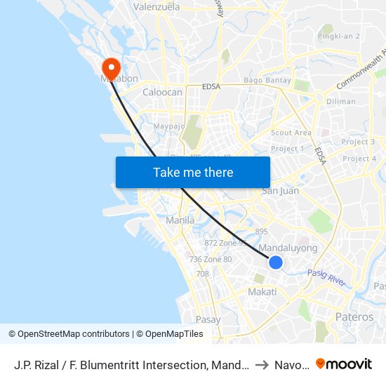 J.P. Rizal / F. Blumentritt Intersection, Mandaluyong City to Navotas map