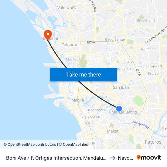 Boni Ave / F. Ortigas Intersection, Mandaluyong City to Navotas map