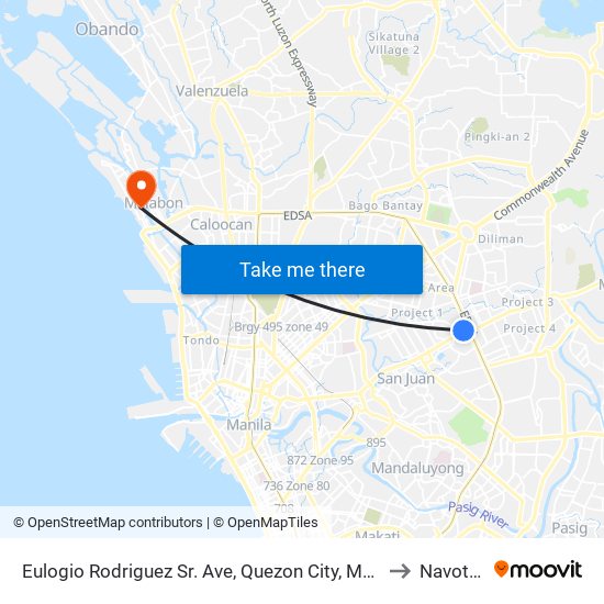 Eulogio Rodriguez Sr. Ave, Quezon City, Manila to Navotas map