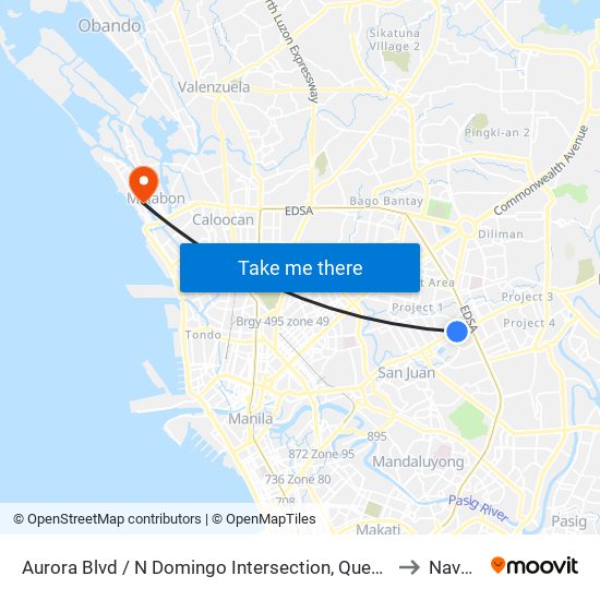 Aurora Blvd / N Domingo Intersection, Quezon City, Manila to Navotas map