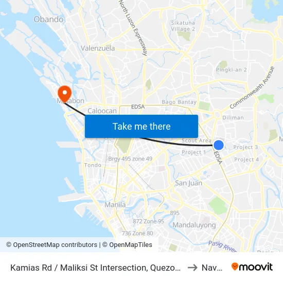 Kamias Rd / Maliksi St Intersection, Quezon City, Manila to Navotas map