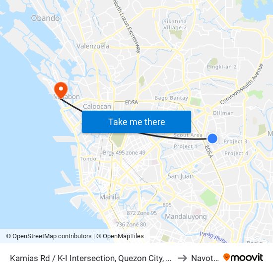 Kamias Rd / K-I Intersection, Quezon City, Manila to Navotas map