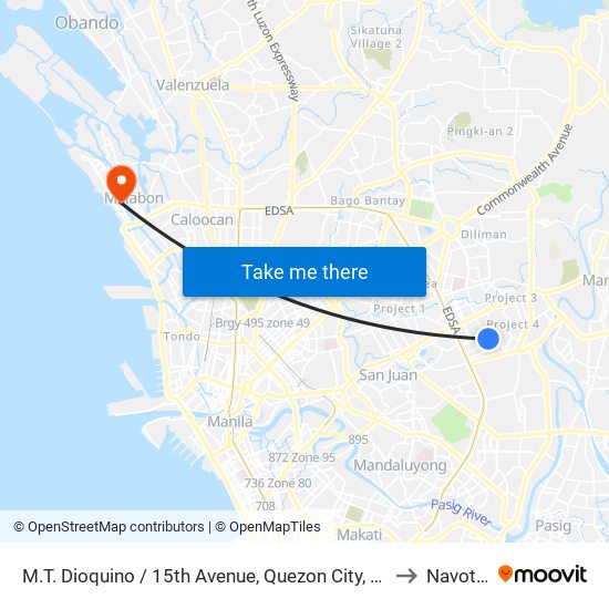 M.T. Dioquino / 15th Avenue, Quezon City, Manila to Navotas map