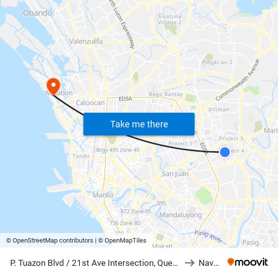 P. Tuazon Blvd / 21st Ave Intersection, Quezon City, Manila to Navotas map