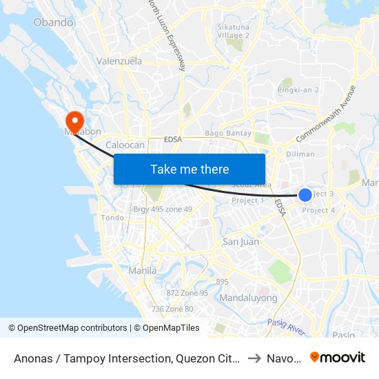 Anonas / Tampoy Intersection, Quezon City, Manila to Navotas map