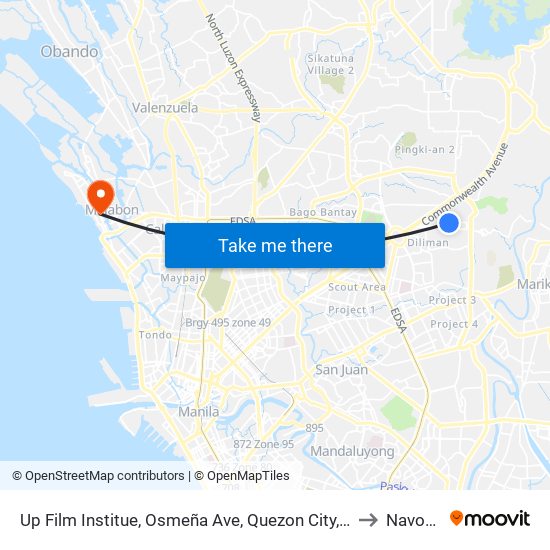 Up Film Institue, Osmeña Ave, Quezon City, Manila to Navotas map