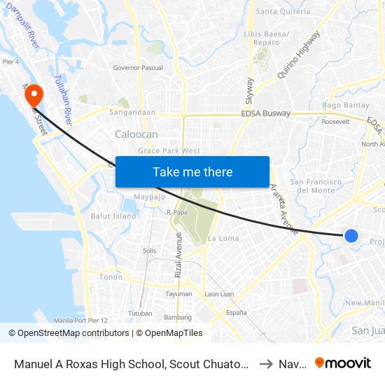 Manuel A Roxas High School, Scout Chuatoco, Quezon City, Manila to Navotas map