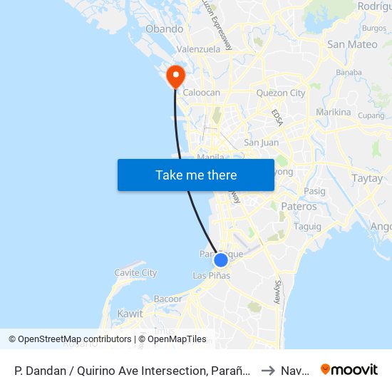 P. Dandan / Quirino Ave Intersection, Parañaque City, Manila to Navotas map