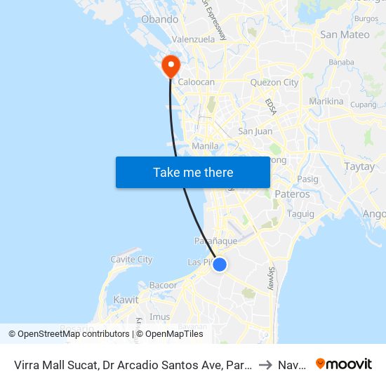 Virra Mall Sucat, Dr Arcadio Santos Ave, Parañaque City, Manila to Navotas map