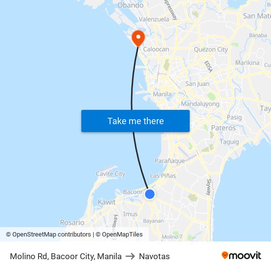 Molino Rd, Bacoor City, Manila to Navotas map