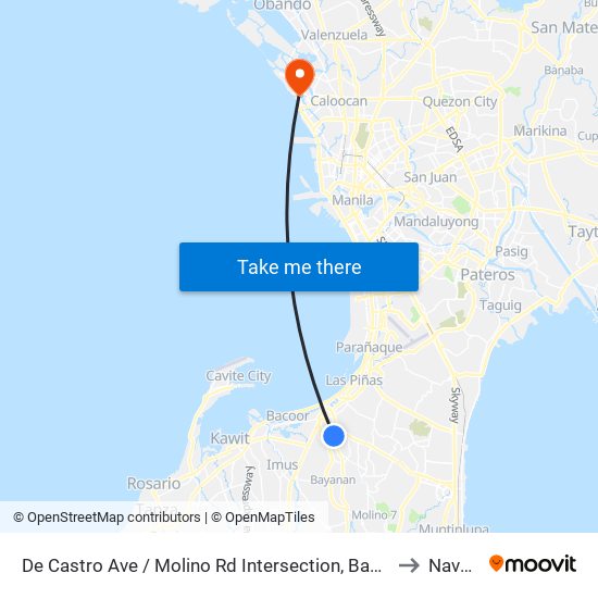 De Castro Ave / Molino Rd Intersection, Bacoor City, Manila to Navotas map