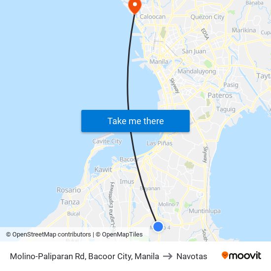 Molino-Paliparan Rd, Bacoor City, Manila to Navotas map