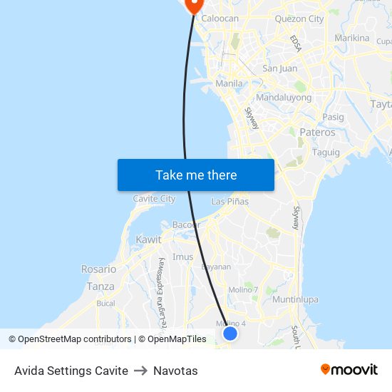 Avida Settings Cavite to Navotas map