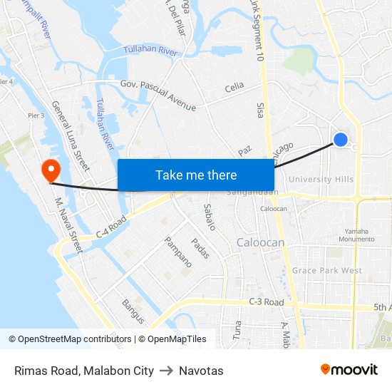 Rimas Road, Malabon City to Navotas map