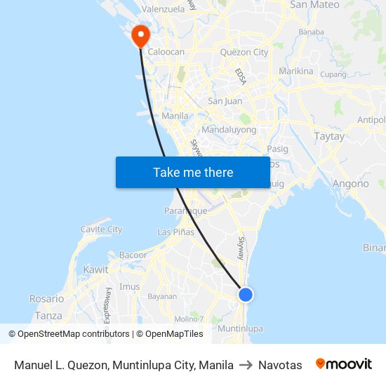 Manuel L. Quezon, Muntinlupa City, Manila to Navotas map
