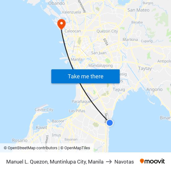 Manuel L. Quezon, Muntinlupa City, Manila to Navotas map