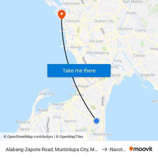 Alabang-Zapote Road, Muntinlupa City, Manila to Navotas map