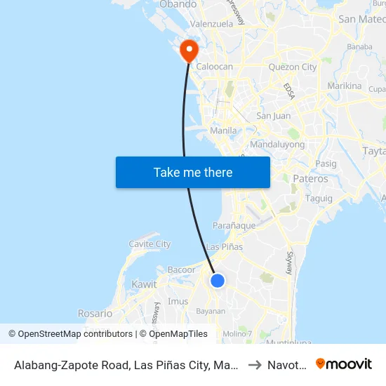 Alabang-Zapote Road, Las Piñas City, Manila to Navotas map