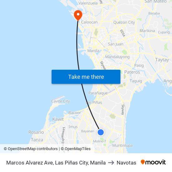 Marcos Alvarez Ave, Las Piñas City, Manila to Navotas map