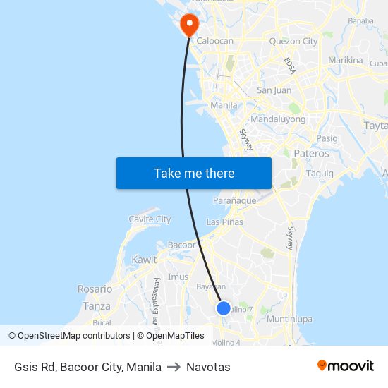 Gsis Rd, Bacoor City, Manila to Navotas map