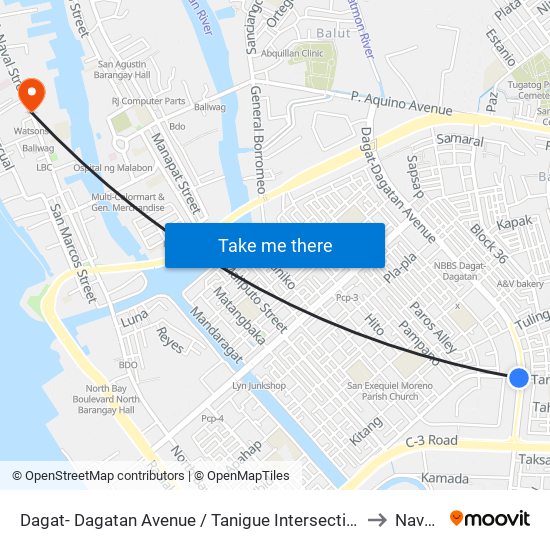 Dagat- Dagatan Avenue /  Tanigue Intersection, Caloocan City to Navotas map