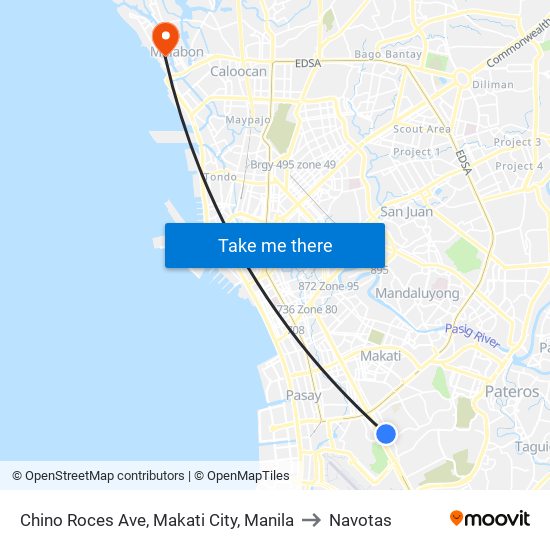 Chino Roces Ave, Makati City, Manila to Navotas map