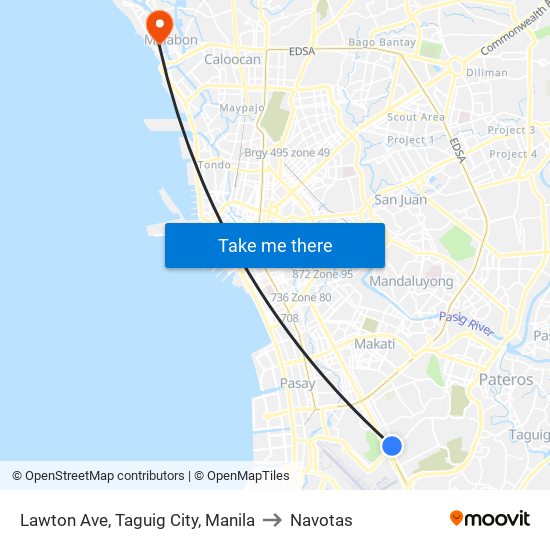 Lawton Ave, Taguig City, Manila to Navotas map
