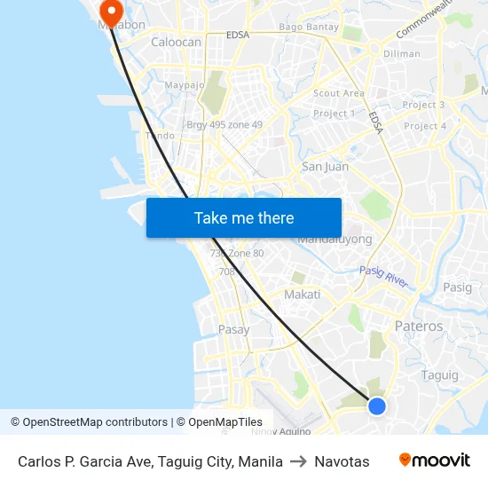 Carlos P. Garcia Ave, Taguig City, Manila to Navotas map
