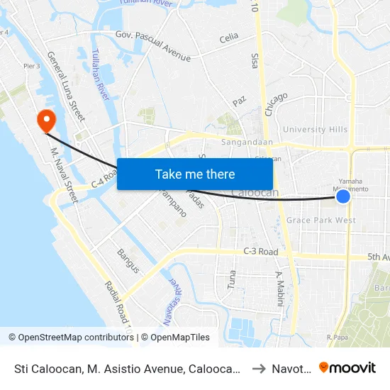 Sti Caloocan, M. Asistio Avenue, Caloocan City to Navotas map