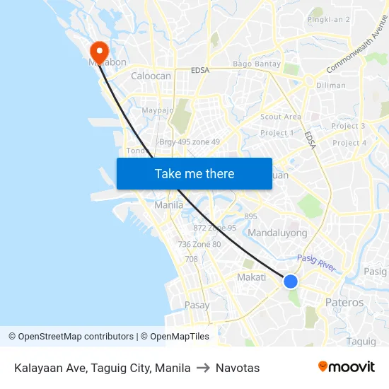 Kalayaan Ave, Taguig City, Manila to Navotas map