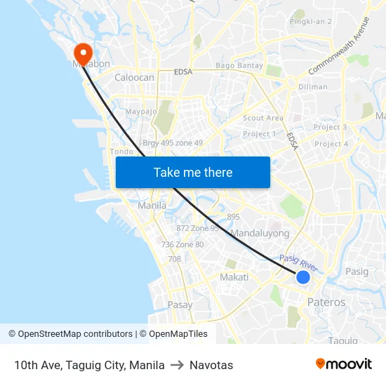 10th Ave, Taguig City, Manila to Navotas map