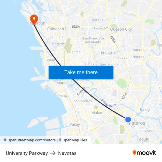University Parkway to Navotas map