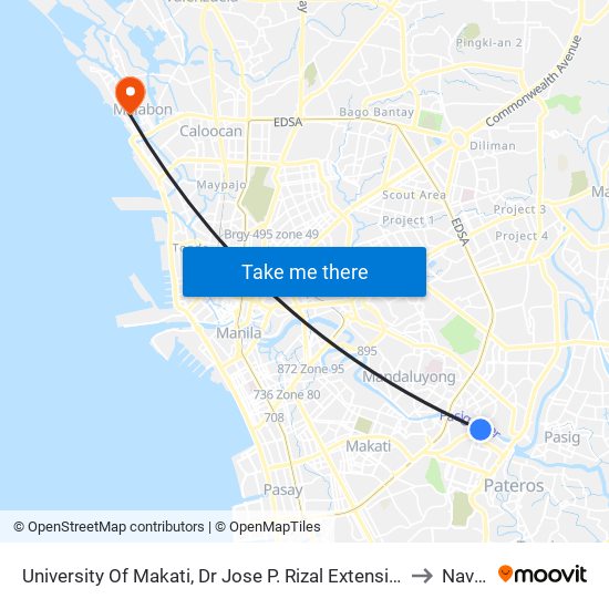 University Of Makati, Dr Jose P. Rizal Extension, Makati City, Manila to Navotas map