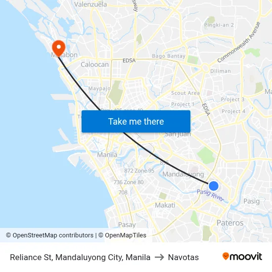 Reliance St, Mandaluyong City, Manila to Navotas map