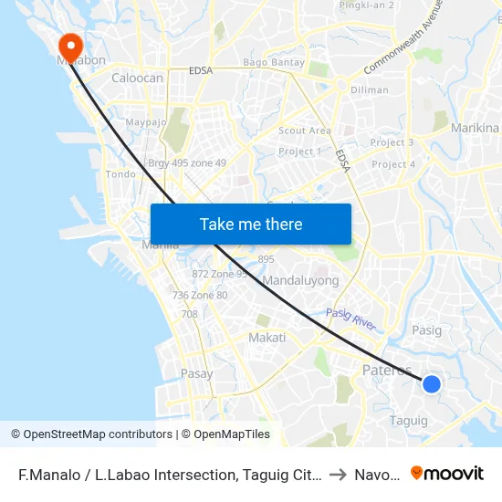 F.Manalo / L.Labao Intersection, Taguig City, Manila to Navotas map