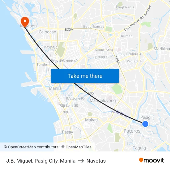 J.B. Miguel, Pasig City, Manila to Navotas map