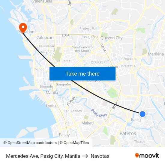 Mercedes Ave, Pasig City, Manila to Navotas map