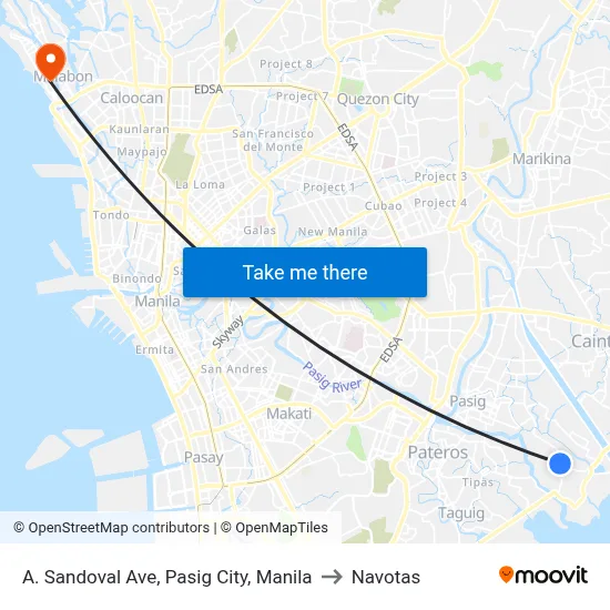 A. Sandoval Ave, Pasig City, Manila to Navotas map