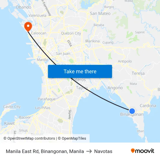 Manila East Rd, Binangonan, Manila to Navotas map