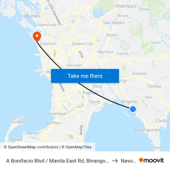 A Bonifacio Blvd / Manila East Rd, Binangonan, Manila to Navotas map