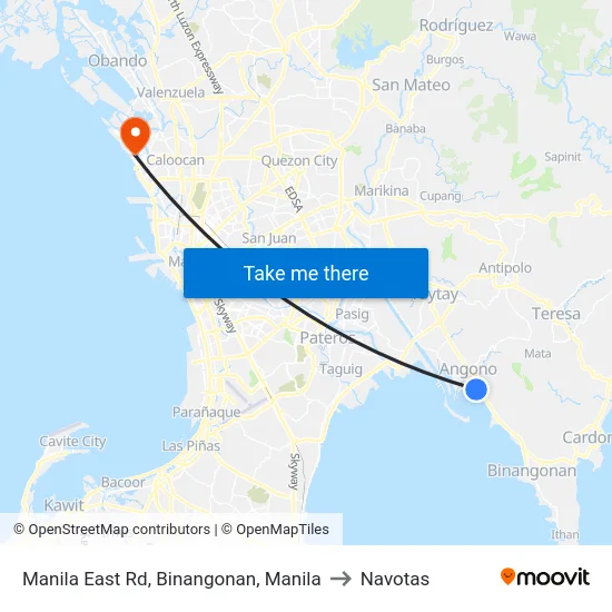 Manila East Rd, Binangonan, Manila to Navotas map