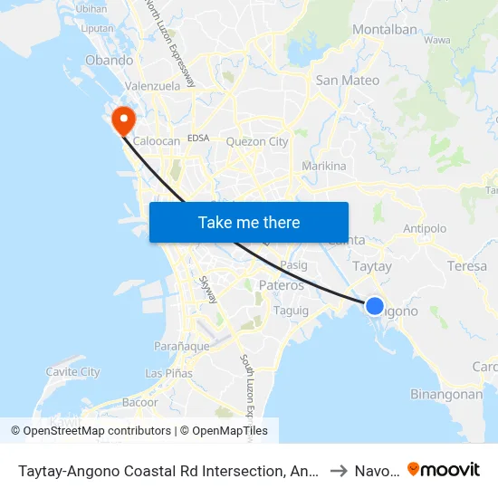 Taytay-Angono Coastal Rd Intersection, Angono, Manila to Navotas map