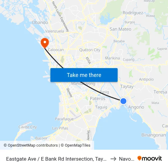 Eastgate Ave / E Bank Rd Intersection, Taytay, Manila to Navotas map