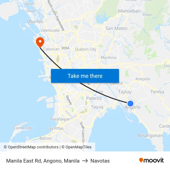 Manila East Rd, Angono, Manila to Navotas map