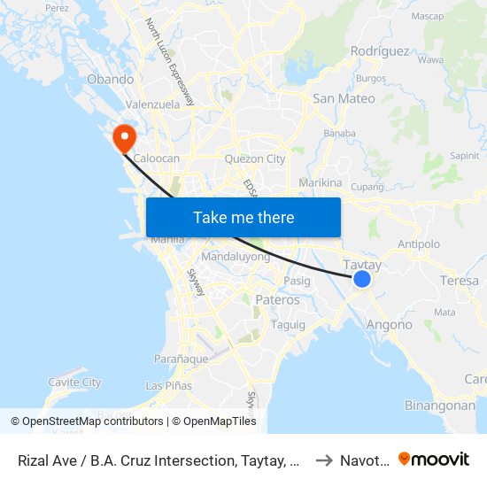 Rizal Ave / B.A. Cruz Intersection, Taytay, Manila to Navotas map