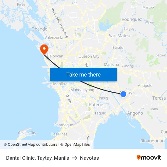 Dental Clinic, Taytay, Manila to Navotas map