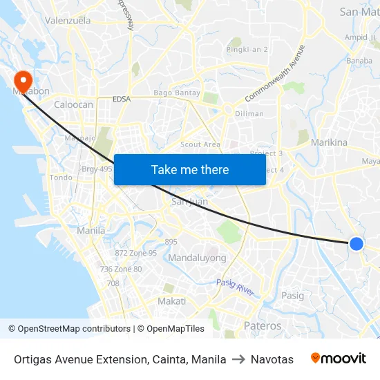 Ortigas Avenue Extension, Cainta, Manila to Navotas map