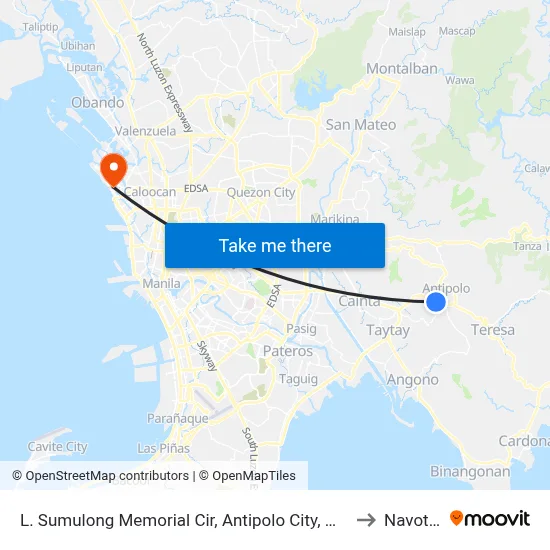 L. Sumulong Memorial Cir, Antipolo City, Manila to Navotas map