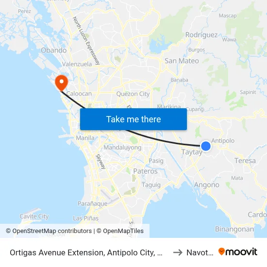 Ortigas Avenue Extension, Antipolo City, Manila to Navotas map