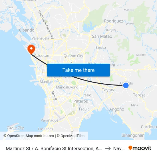 Martinez St / A. Bonifacio St Intersection, Antipolo City, Manila to Navotas map